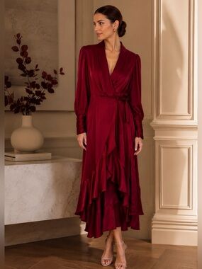Zimmermann Burgundy Silk Wrap Dress – Size 2/Medium/ US-8